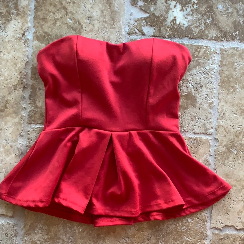 Red strapless peplum top- XS